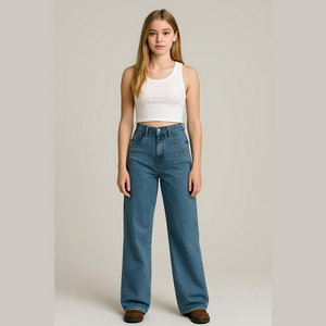 Prettylittlething Indigo Blue Western Detail Wide Leg Jeans Size 12